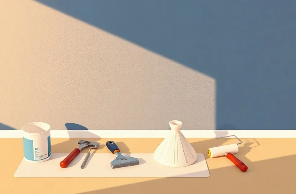 Outils de peinture disposés dans l'ordre des étapes du chantier